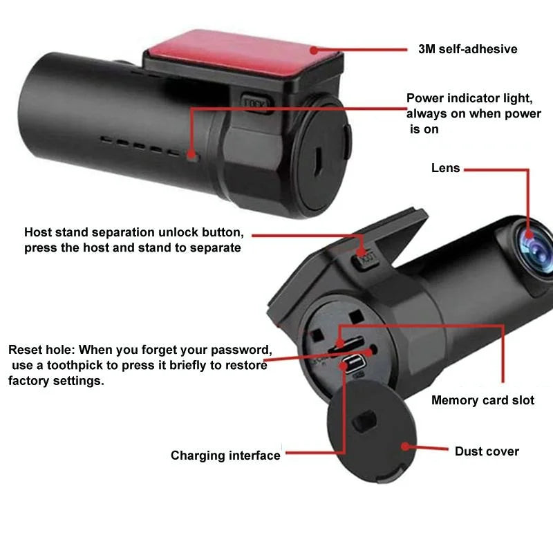 1080p Wifi Dash Cam with 170 Degree Wide Angle Lens