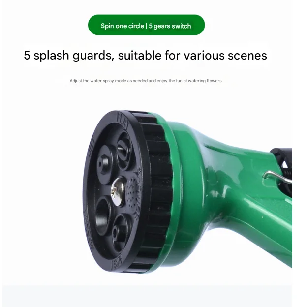 10m Retractable Spring Garden Hose with 5-Function Spray