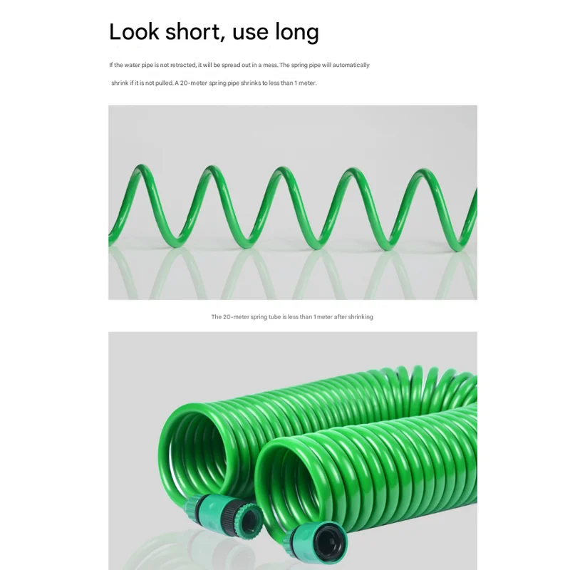 10m Retractable Spring Garden Hose with 5-Function Spray