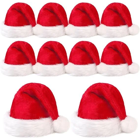 10Pack Christmas Santa Hats for Adults - Extra Thicken