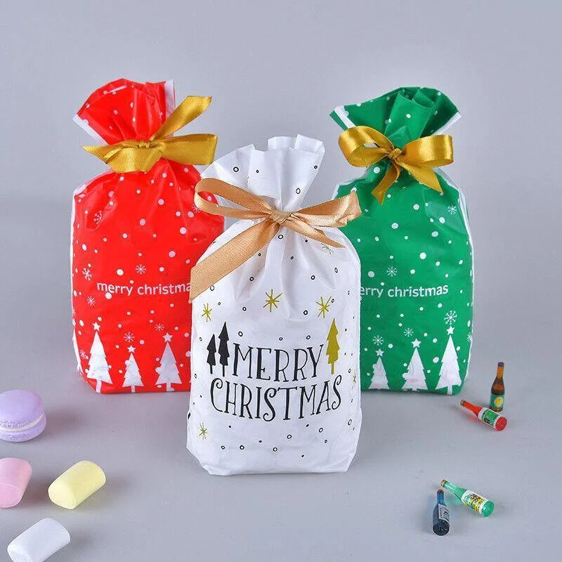 10pcs Christmas Candy Bags Gift Treat Drawstring Pouches