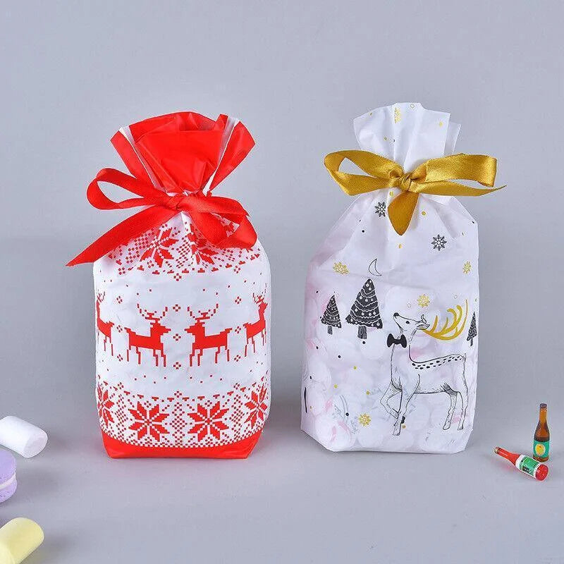 10pcs Christmas Candy Bags Gift Treat Drawstring Pouches