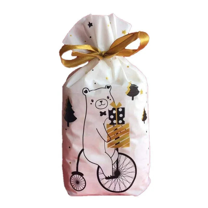10pcs Christmas Candy Bags Gift Treat Drawstring Pouches