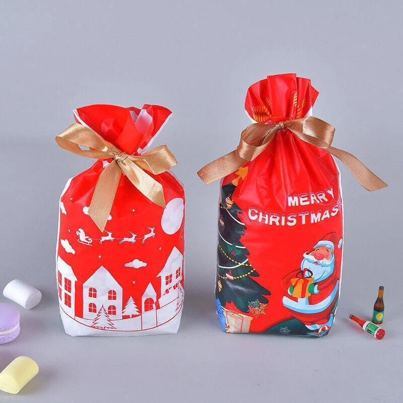 10pcs Christmas Candy Bags Gift Treat Drawstring Pouches