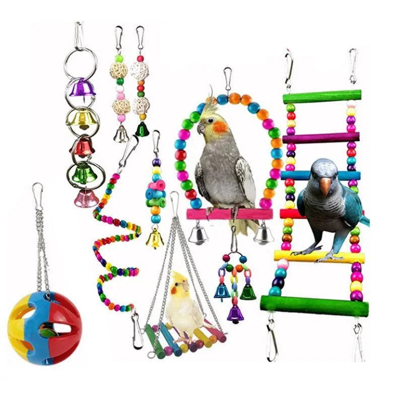10pcs Parrot Toys Set Swing Ladder Chew Bell Toys