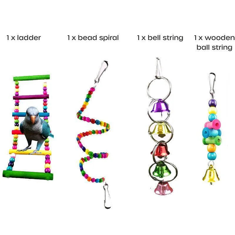 10pcs Parrot Toys Set Swing Ladder Chew Bell Toys