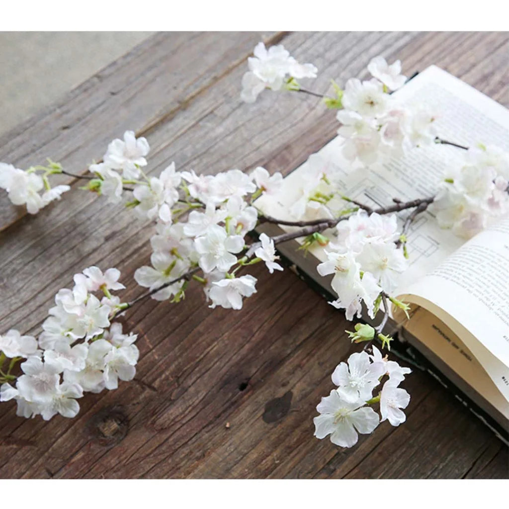 10X Artificial Silk Flower Fake Cherry Blossom Bouquet Table Decor White - Premium