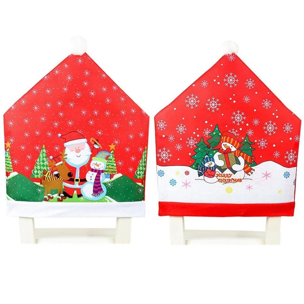 10x Christmas Chair Covers Dinner Table Santa Hat Snowman