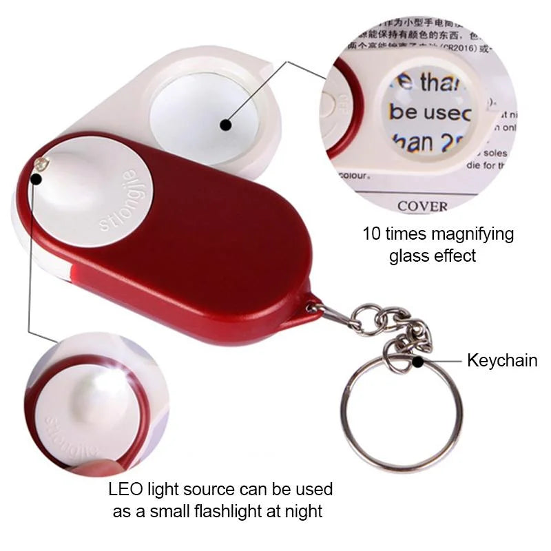 10x Pocket Magnifier with Led Light - Best for Reading