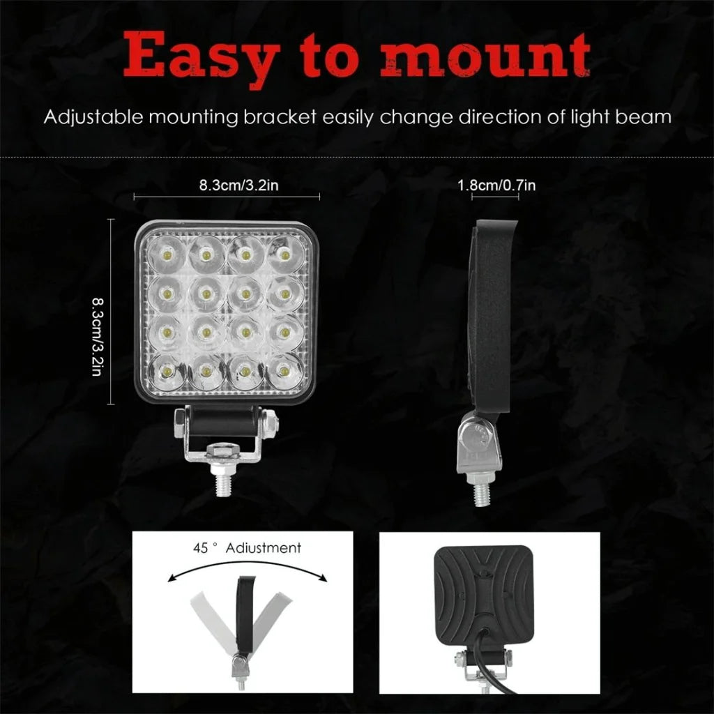11.2W 10 - 30V Dc 6000K 3 Inch 16 Leds Square Offroad Truck
