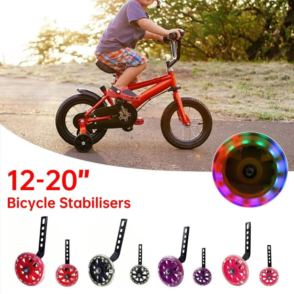 Red inch bike training with caster wheels and side handle rail