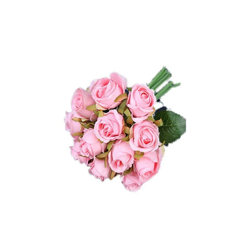 12 Heads Silk Rose Artificial Flowers Fake Bouquet