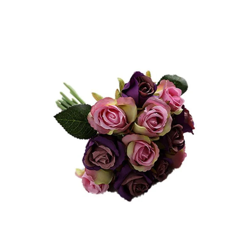 12 Heads Silk Rose Artificial Flowers Fake Bouquet - modena