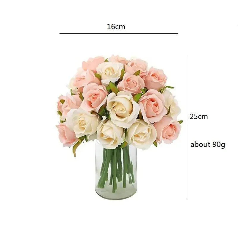 12 Heads Silk Rose Artificial Flowers Fake Bouquet - pink