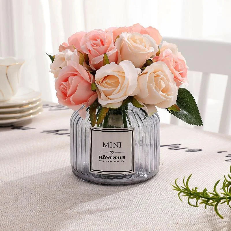 12 Heads Silk Rose Artificial Flowers Fake Bouquet - White