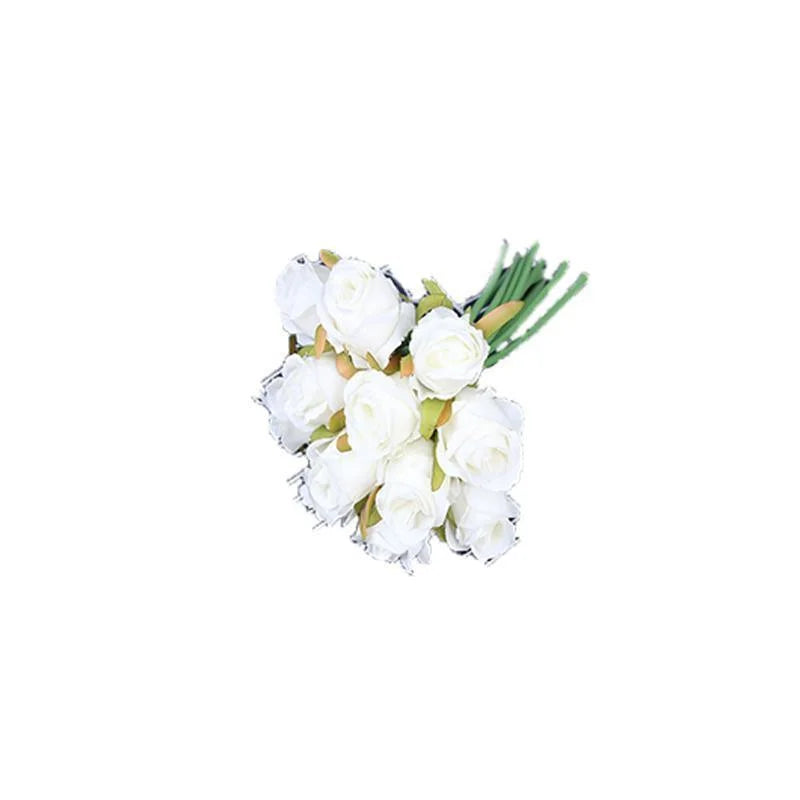 12 Heads Silk Rose Artificial Flowers Fake Bouquet - White