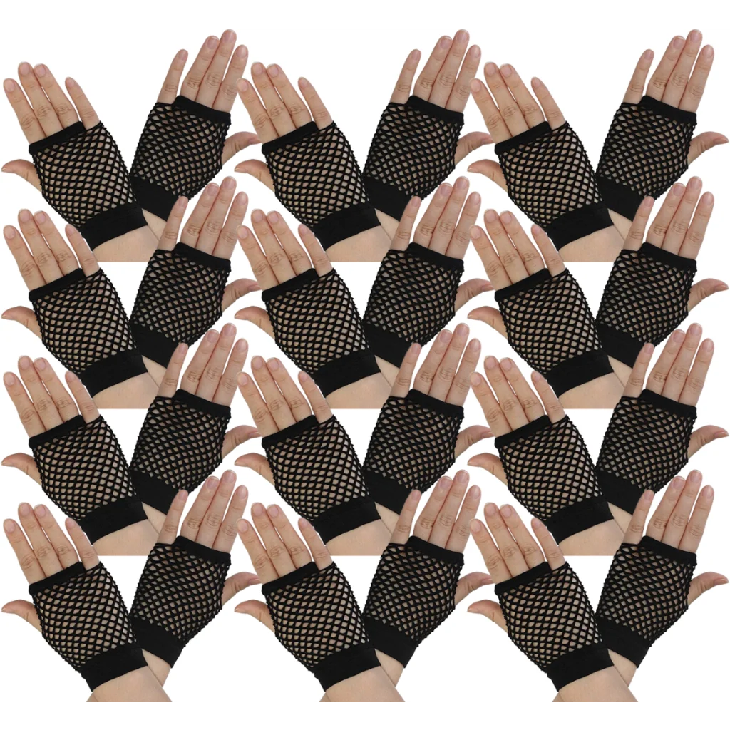 12 Pair Fishnet Gloves Fingerless Wrist Length 70s 80s