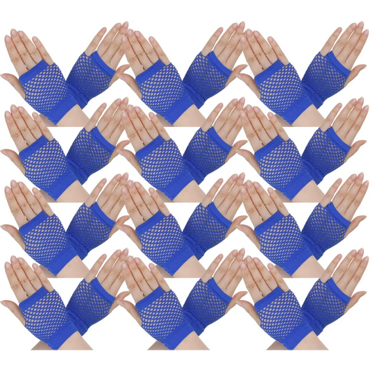 12 Pair Fishnet Gloves Fingerless Wrist Length 70s 80s