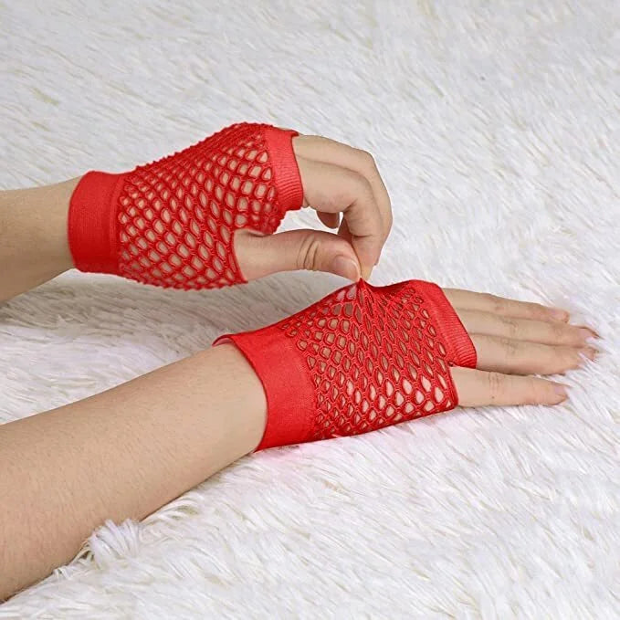 12 Pair Fishnet Gloves Fingerless Wrist Length 70s 80s