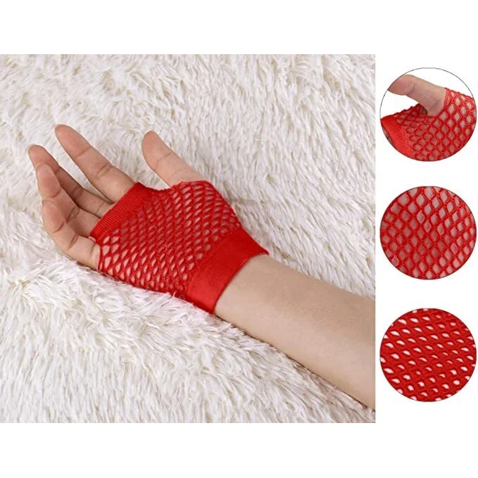12 Pair Fishnet Gloves Fingerless Wrist Length 70s 80s