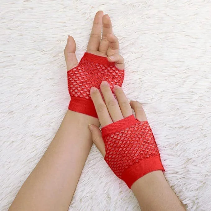 12 Pair Fishnet Gloves Fingerless Wrist Length 70s 80s