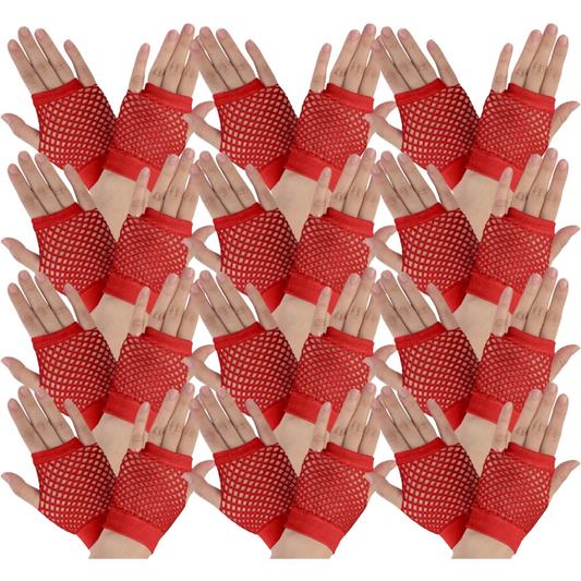 12 Pair Fishnet Gloves Fingerless Wrist Length 70s 80s
