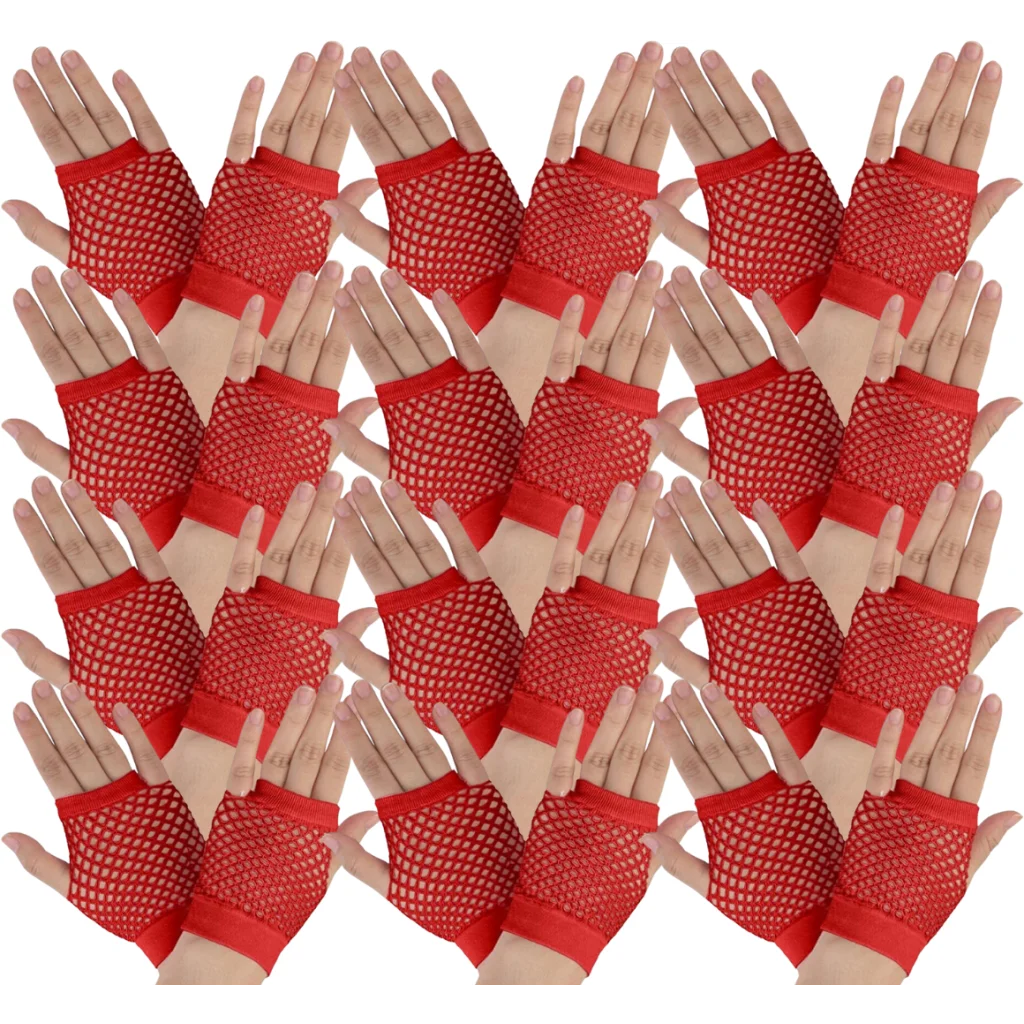 12 Pair Fishnet Gloves Fingerless Wrist Length 70s 80s