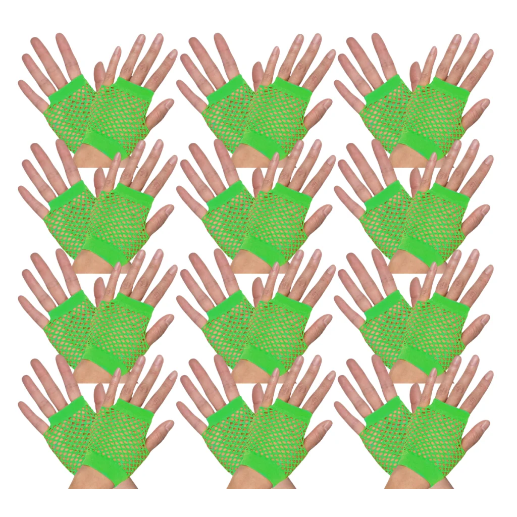 12 Pair Fishnet Gloves Fingerless Wrist Length 70s 80s