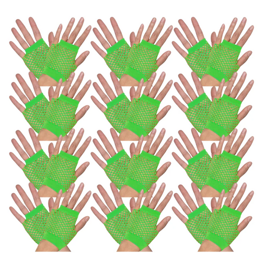 12 Pair Fishnet Gloves Fingerless Wrist Length 70s 80s