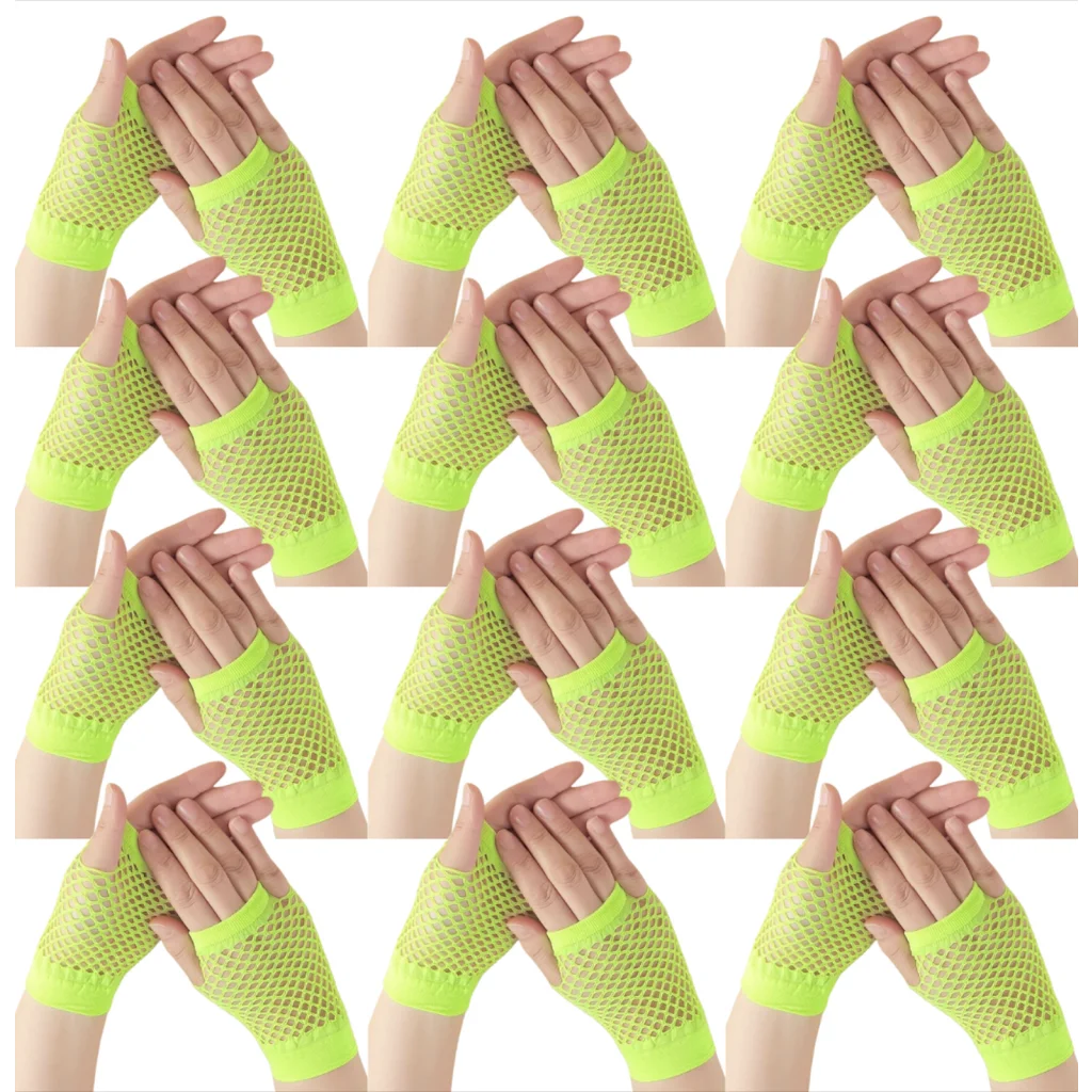12 Pair Fishnet Gloves Fingerless Wrist Length 70s 80s