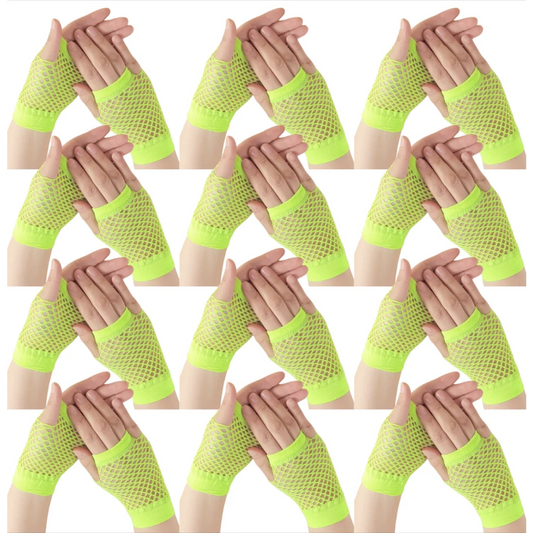 12 Pair Fishnet Gloves Fingerless Wrist Length 70s 80s