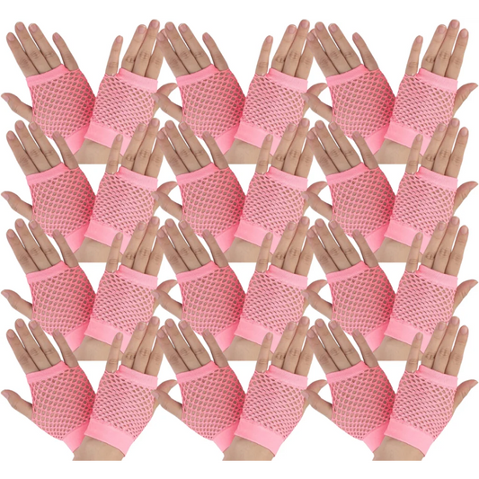 12 Pair Fishnet Gloves Fingerless Wrist Length 70s 80s