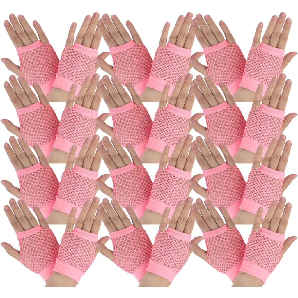 12 Pair Fishnet Gloves Fingerless Wrist Length 70s 80s