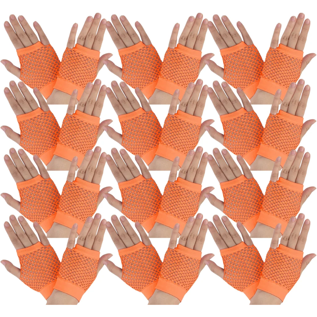 12 Pair Fishnet Gloves Fingerless Wrist Length 70s 80s