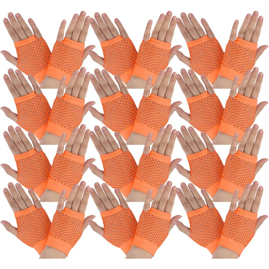 12 Pair Fishnet Gloves Fingerless Wrist Length 70s 80s