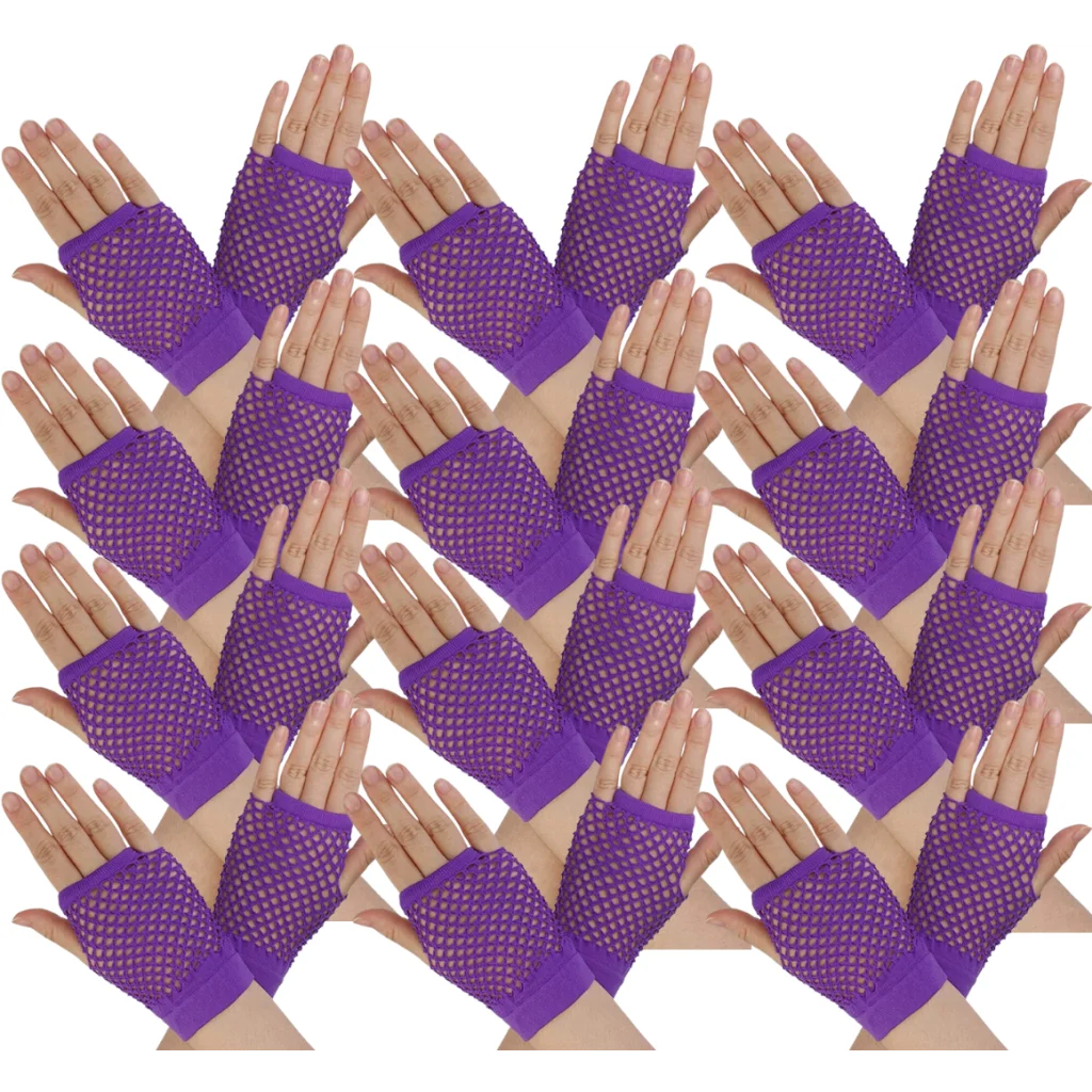 12 Pair Fishnet Gloves Fingerless Wrist Length 70s 80s