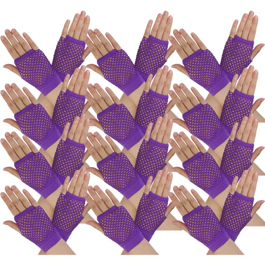 12 Pair Fishnet Gloves Fingerless Wrist Length 70s 80s