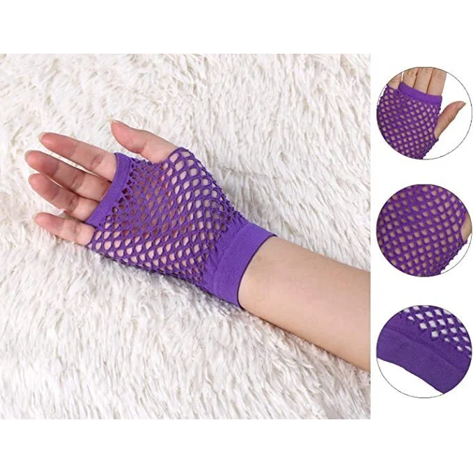12 Pair Fishnet Gloves Fingerless Wrist Length 70s 80s