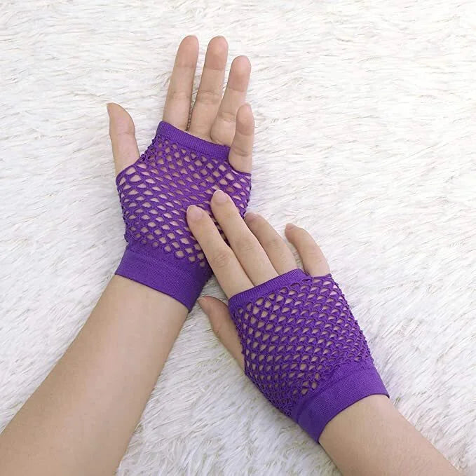 12 Pair Fishnet Gloves Fingerless Wrist Length 70s 80s