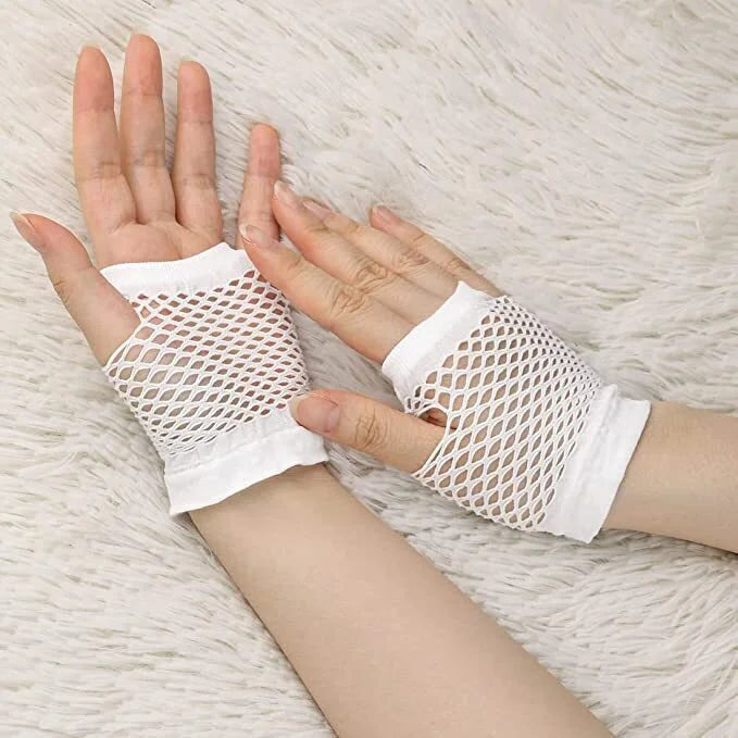 12 Pair Fishnet Gloves Fingerless Wrist Length 70s 80s