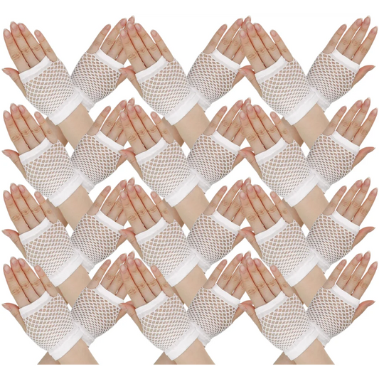 12 Pair Fishnet Gloves Fingerless Wrist Length 70s 80s
