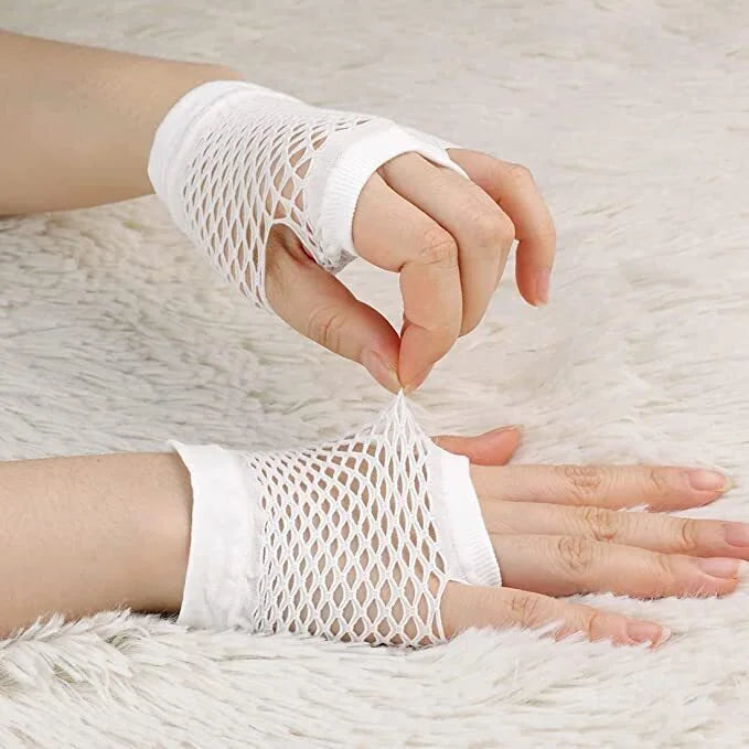 12 Pair Fishnet Gloves Fingerless Wrist Length 70s 80s