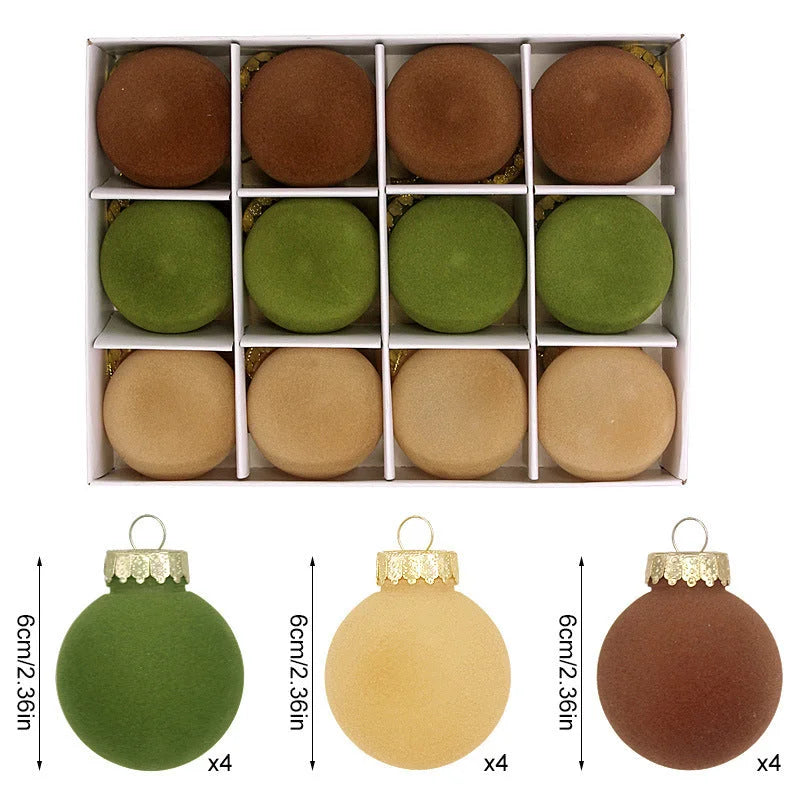12-Piece Velvet Christmas Ornament Set - Classic Coffee