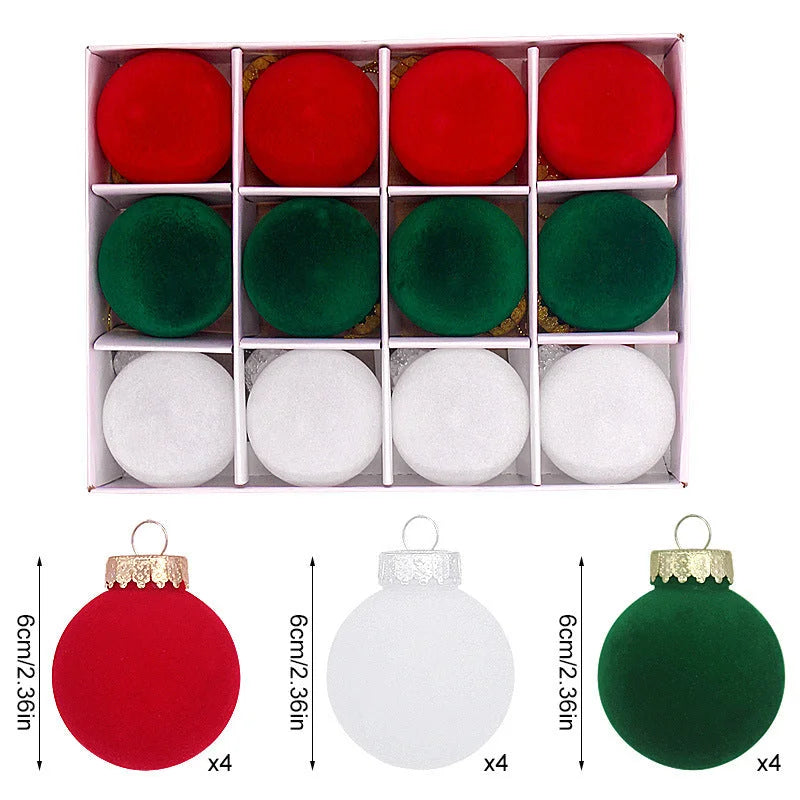 12-Piece Velvet Christmas Ornament Set - Classic Red Green