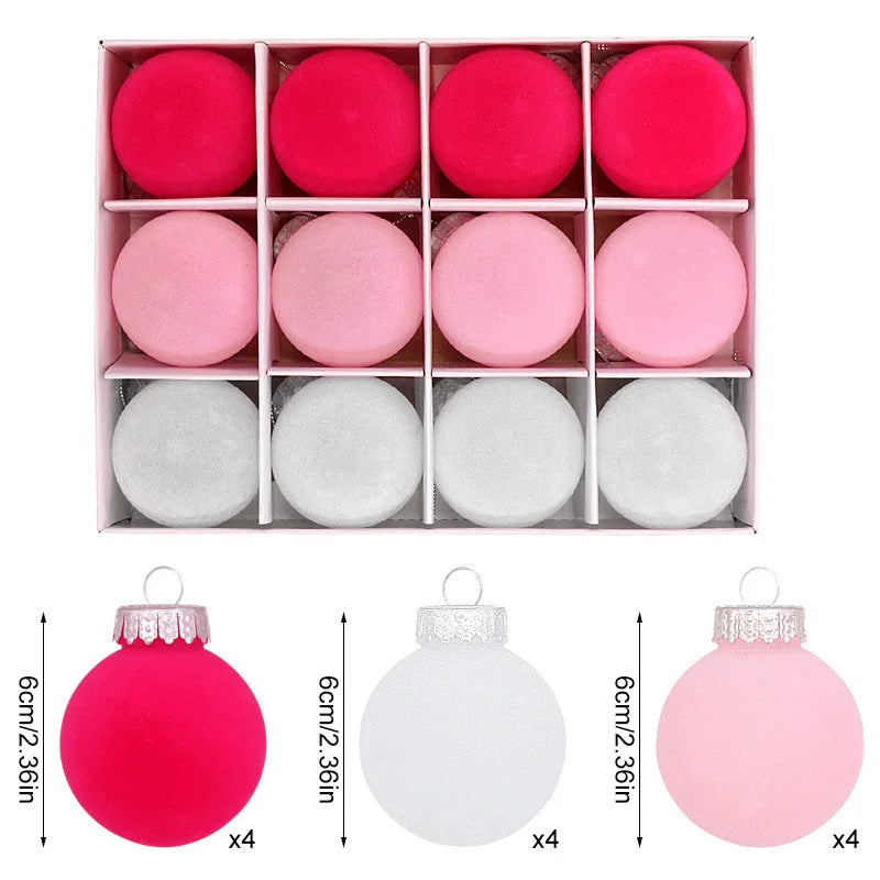12-Piece Velvet Christmas Ornament Set - Classic Red Pink