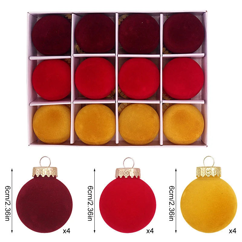 12-Piece Velvet Christmas Ornament Set - Classic Wine Red