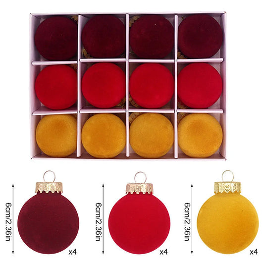 12-Piece Velvet Christmas Ornament Set - Classic Wine Red