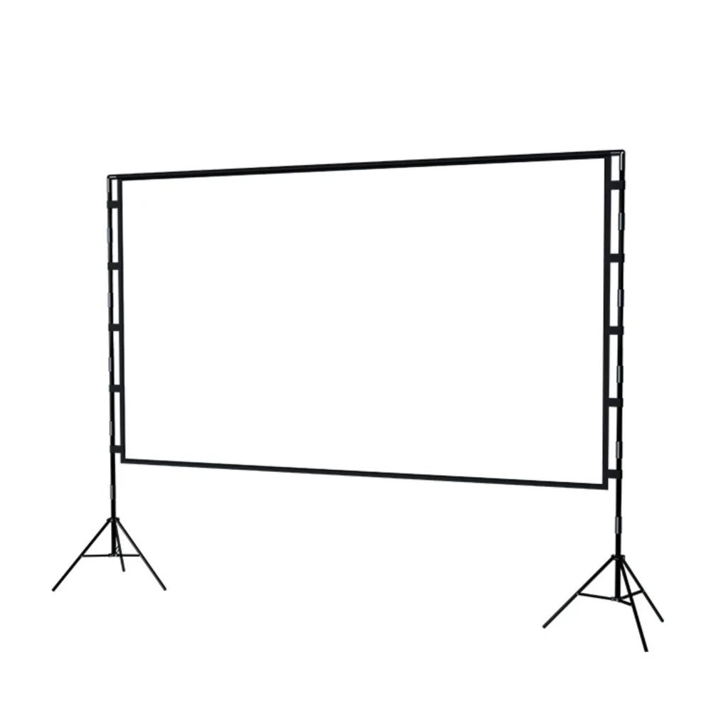 Projector screen with black frame border and white screen surface