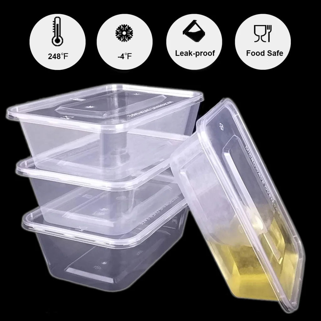 120pcs 1500ml Reusable Food Containers Plastic Storage Meal
