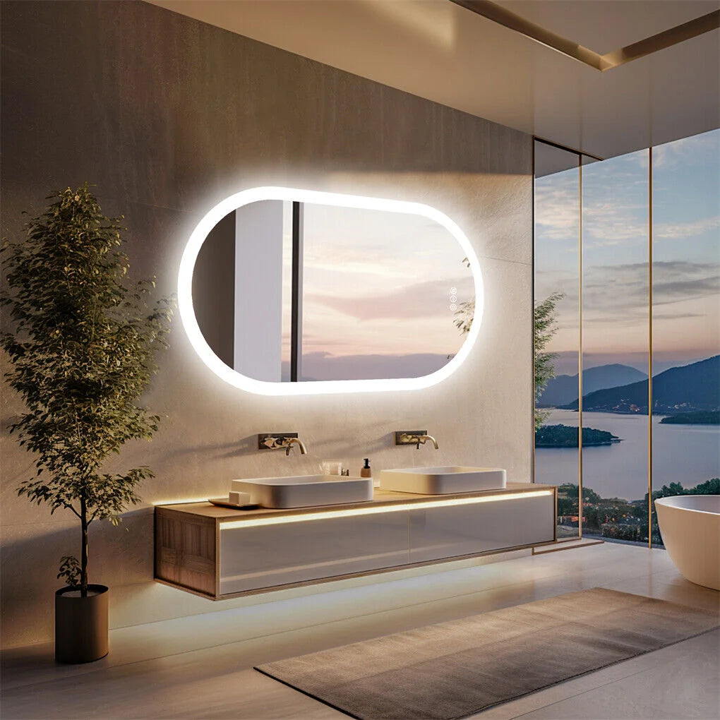 120x60cm LED Bathroom Mirror Oval Anti-Fog Dimmable Wall